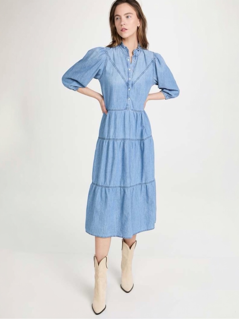 BA&SH WILLOW DENIM MIDI DRESS